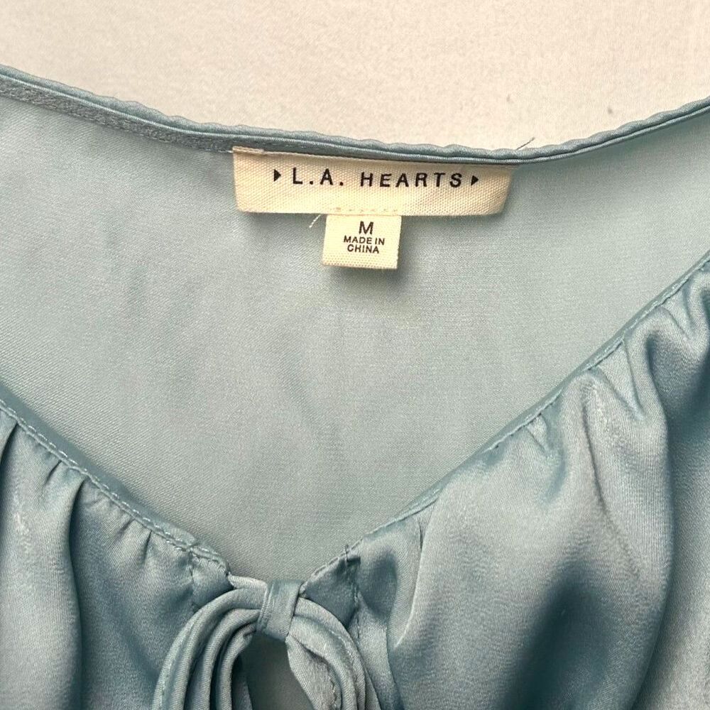 LA Hearts Green Tie Front Long Sleeve Crop Top Peasant Fairy Medium - Picture 4 of 9